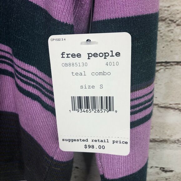 NEW Free People Riptide Crop Top Striped Shirt Teal Combo Womens Small - Picture 4 of 8